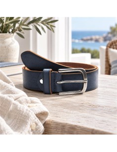 Cinturón de piel acabado a mano color azul