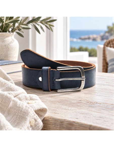 Blue leather belt