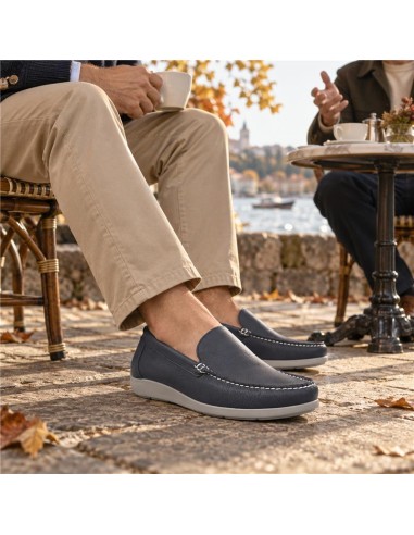 Blue leather boat shoe