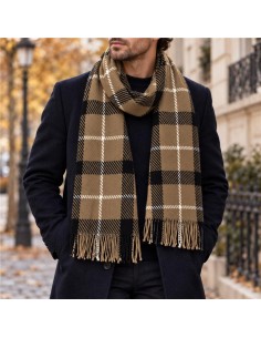 Bufanda para hombre a cuadros con flecos color marrón