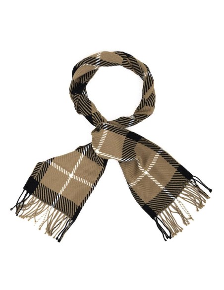Bufanda para hombre a cuadros con flecos color marrón