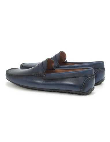 Mocassin de peau bleu EDOL-NAVY
