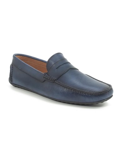 Mocassin de peau bleu EDOL-NAVY