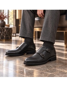Black leather monkstrap