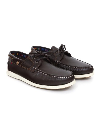 Brown leather boat shoe