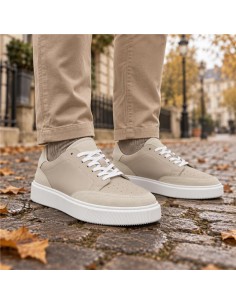 Sneakers de piel combinado con ante color beige