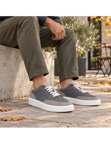 Sneakers de piel combinado con ante color gris