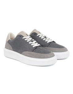 Sneakers de piel combinado con ante color gris 2