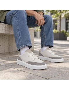 Sneakers de piel combinado con ante color blanco
