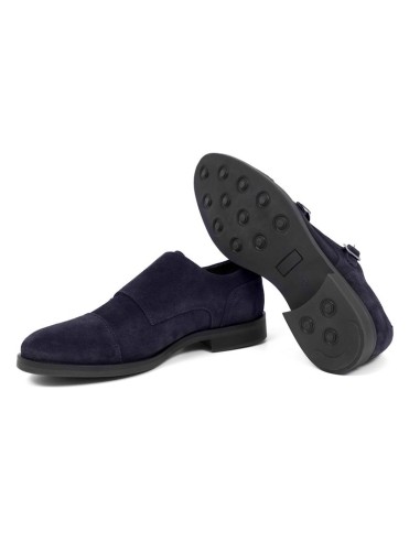 Zapato con hebilla de ante con dos  hebillas color azul