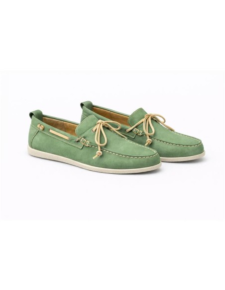 Green suede boat shoe