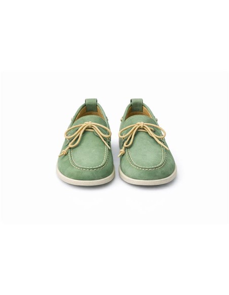 Green suede boat shoe