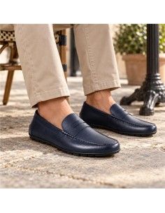 Blue leather moccasin