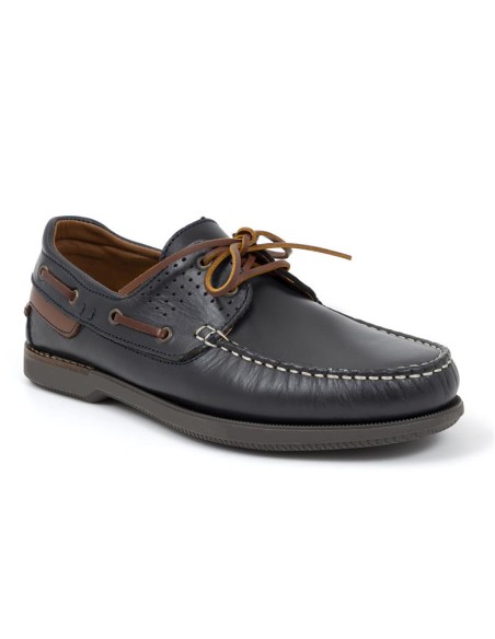 Blue leather boat shoe