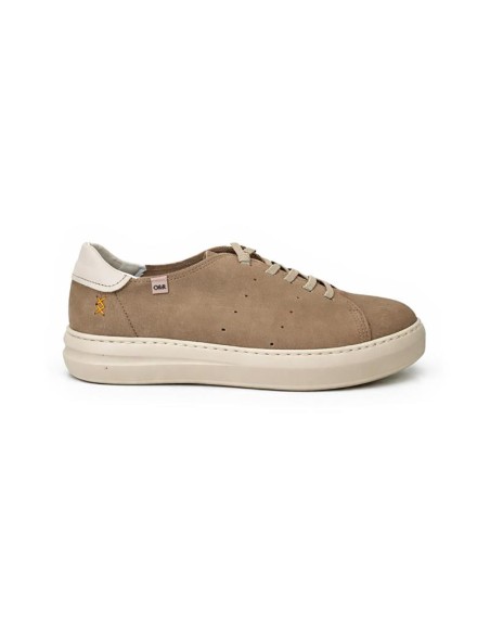 Sneakers de nobuck liso color beige