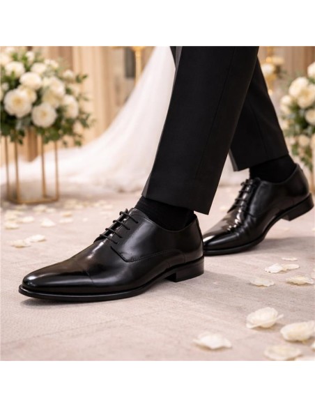 Black leather derby