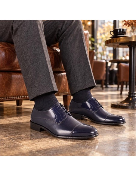 Derby de peau bleu PAKEL-NAVY