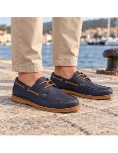 Blue leather boat shoe