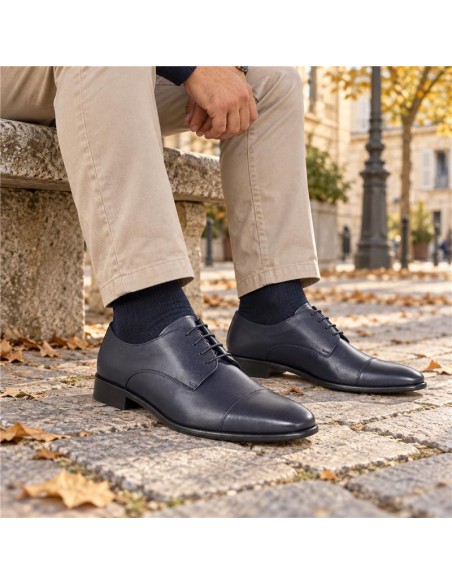 Derby de peau bleu PAREL-NAVY