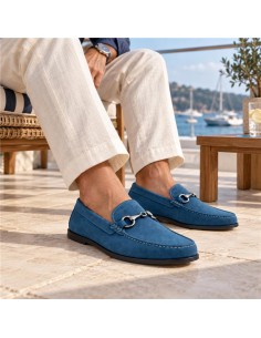 Blue suede moccasin
