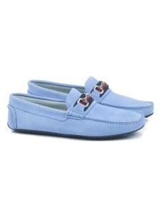 Mocasín de ante cosido artesano color azul 2