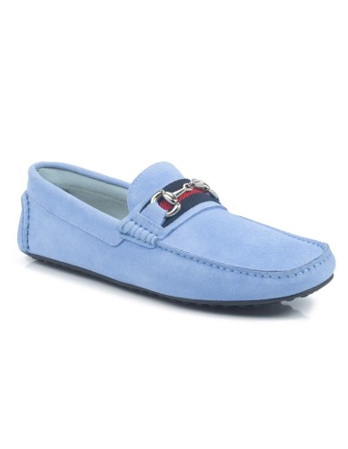 Mocasín de ante cosido artesano color azul
