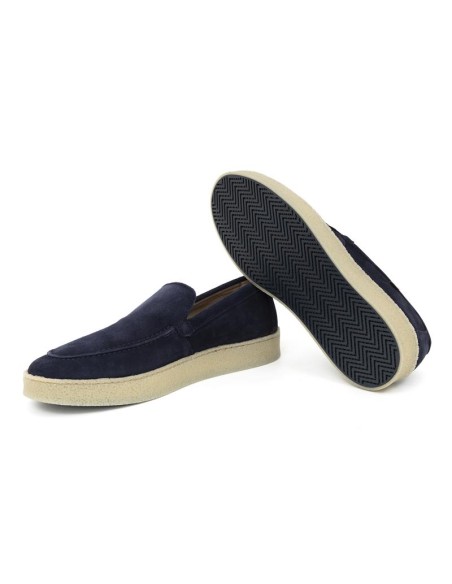 Mocasín de ante con costura color azul