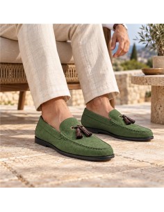 Green suede moccasin