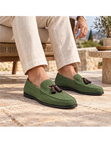 Green suede moccasin