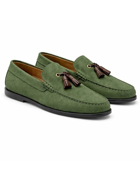 Green suede moccasin