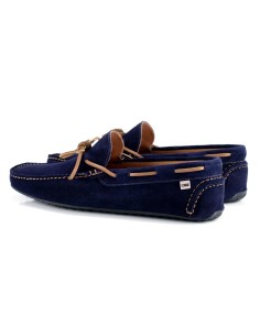 Mocasín de ante con cordones en contraste color azul 2