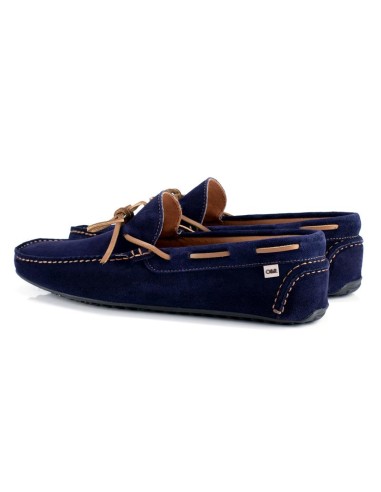 Mocasín de ante con cordones en contraste color azul