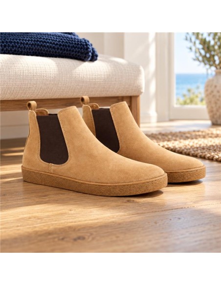 Botines Chelsea de ante afelpado color cuero