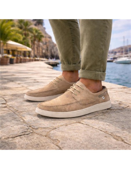 Beige suede boat shoe