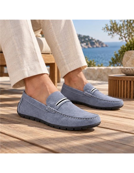 Mocasín de ante con cinta color azul