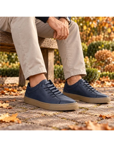 baskets de peau bleu VALIOR-NAVY