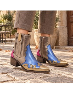 Botas de mujer liso combinado de pieles color multicolor
