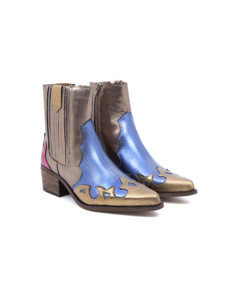 Botas de mujer liso combinado de pieles color multicolor