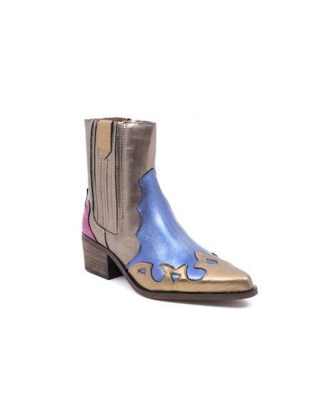 Botas de mujer liso combinado de pieles color multicolor