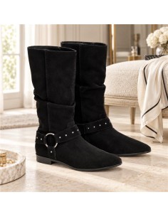 Botas de mujer de piel con hebilla color negro