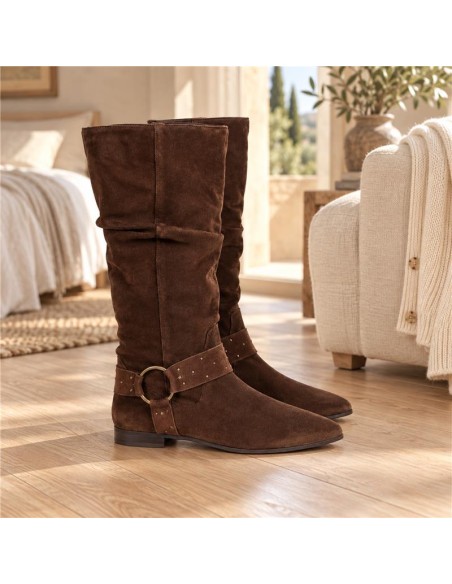Brown leather Women's high boots
