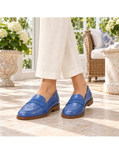 femmes mocassins de peau bleu W-CANORI-BLUE