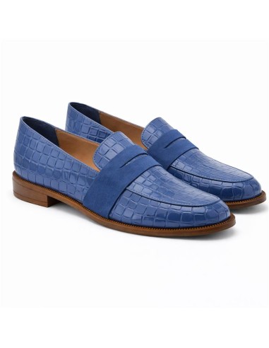 femmes mocassins de peau bleu W-CANORI-BLUE
