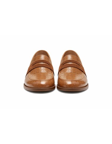 Mocasines de mujer de piel con piel de coco color cuero