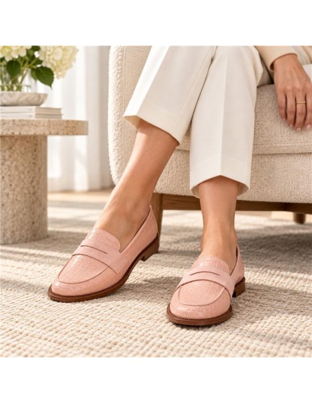 femmes mocassins de peau rose W-CANORI-PINK