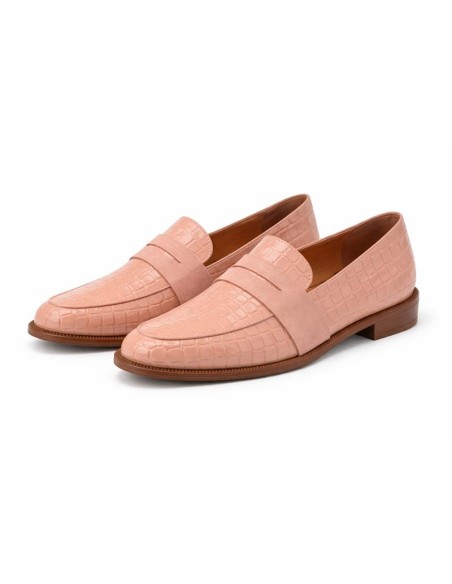 Pink leather women's moccasins