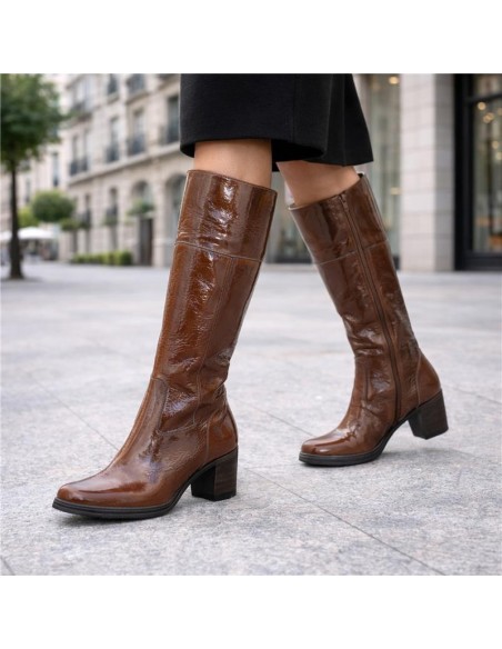 bottes femme cuir verni marron W-CHAMI-BROWN
