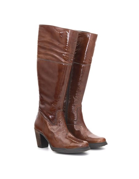 bottes femme cuir verni marron W-CHAMI-BROWN