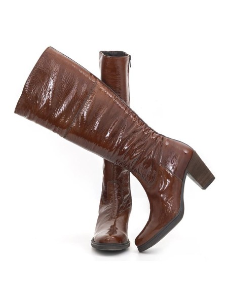 bottes femme cuir verni marron W-CHAMI-BROWN