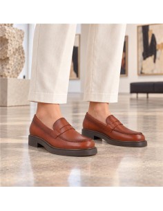 Light Brown leather women's moccasins